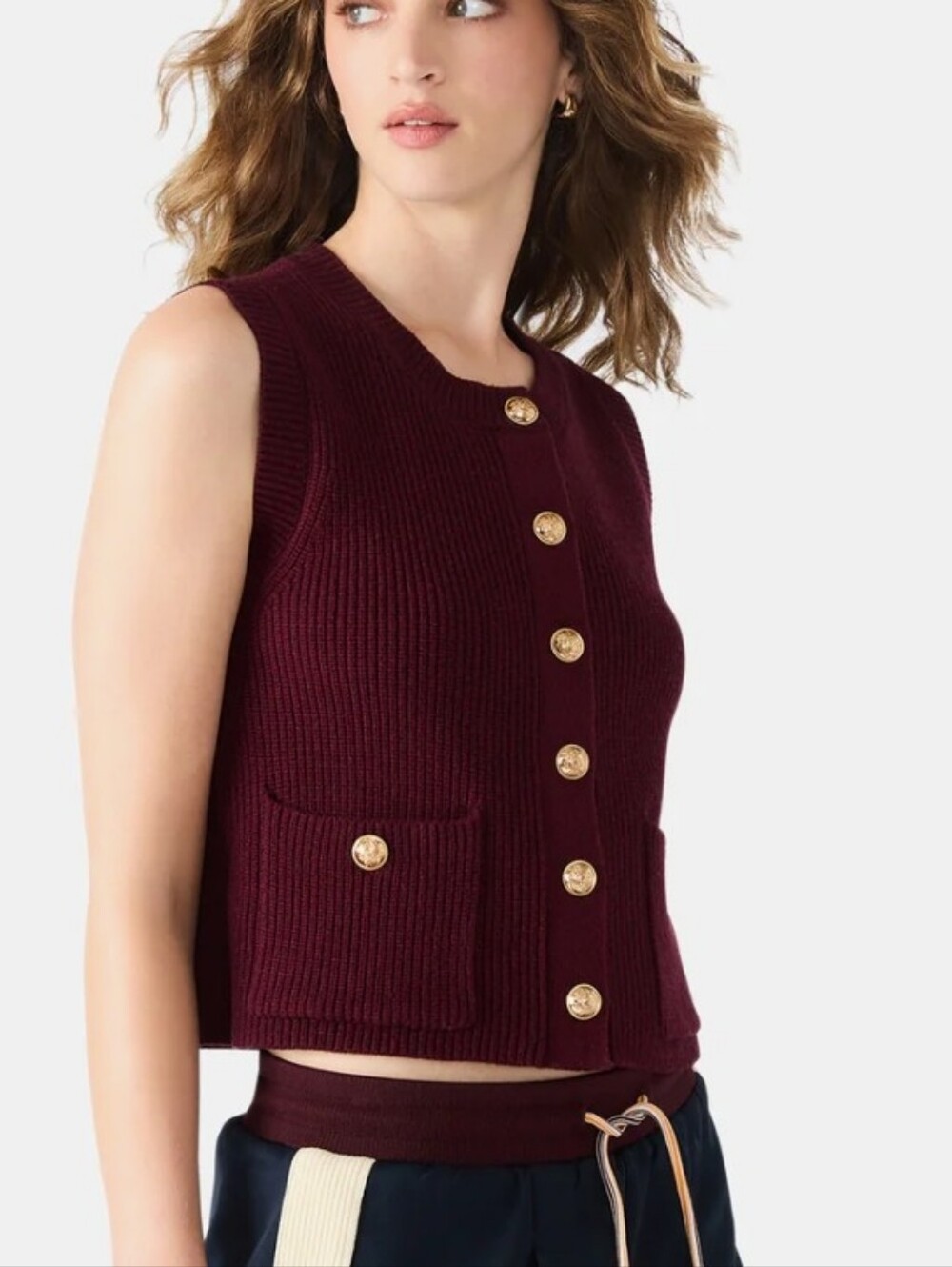 Song of Style by Aimee Song Ribbed Knit Vest in Wine Red